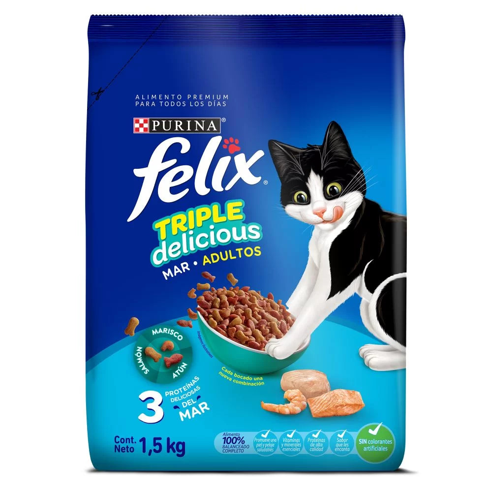 Alimento Para Gatos Purina Felix Adulto Triple Delicious Mar x 1.5 Kg