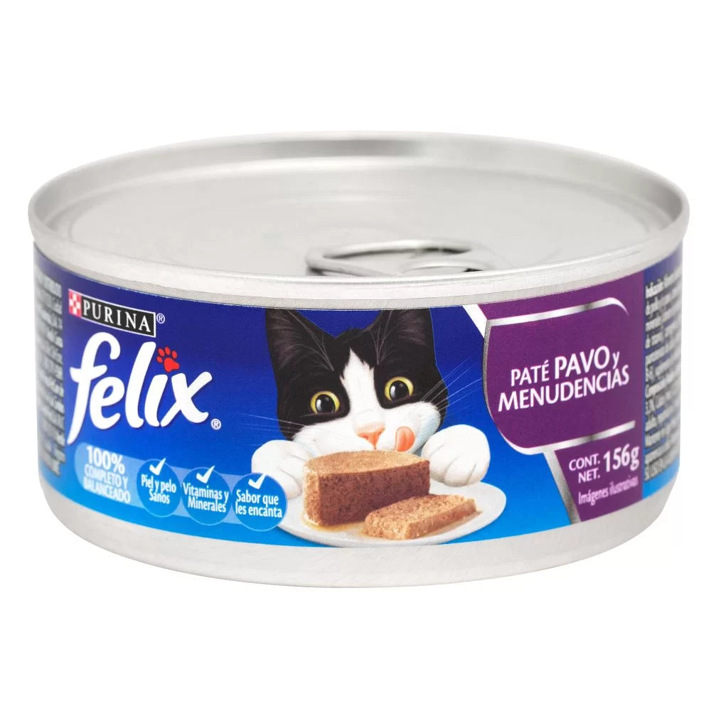 Comida Húmeda Para Gatos Felix Pate Pavo Y Menudencias En Salsa x 156 Gr