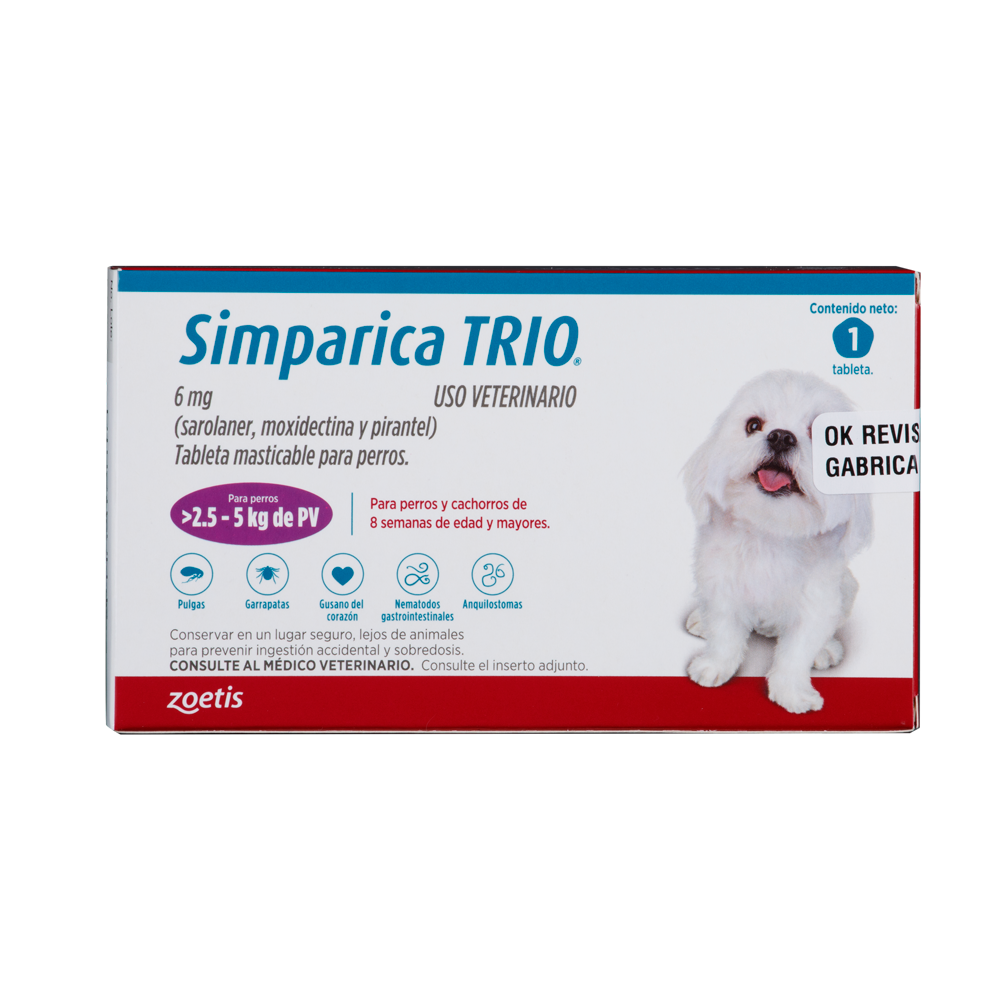 Desparasitante Interno Y Externo Para Perro Simparica Trio x1 Tableta