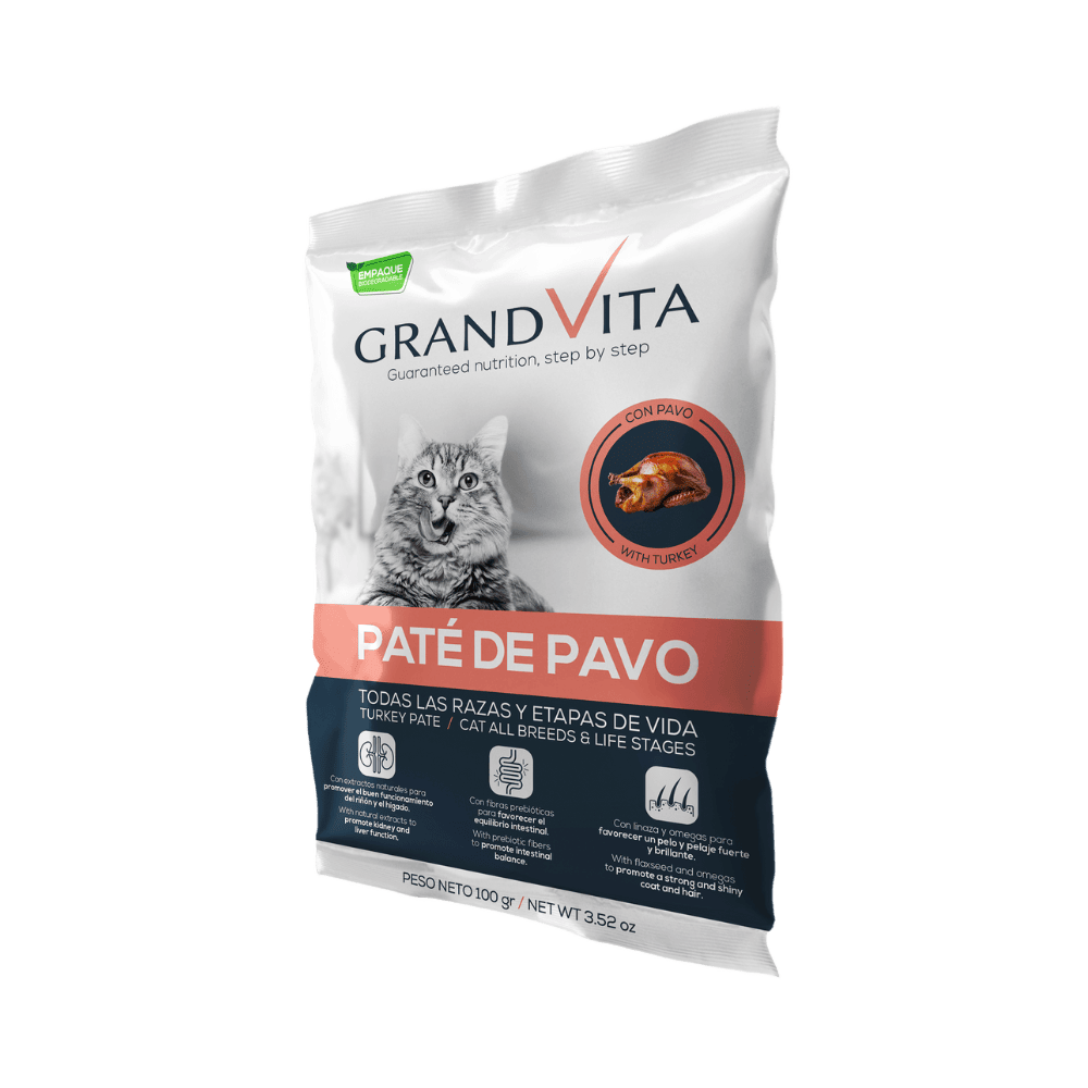 Comida Húmeda para gato Grand Vita paté Pavo 100 Gr