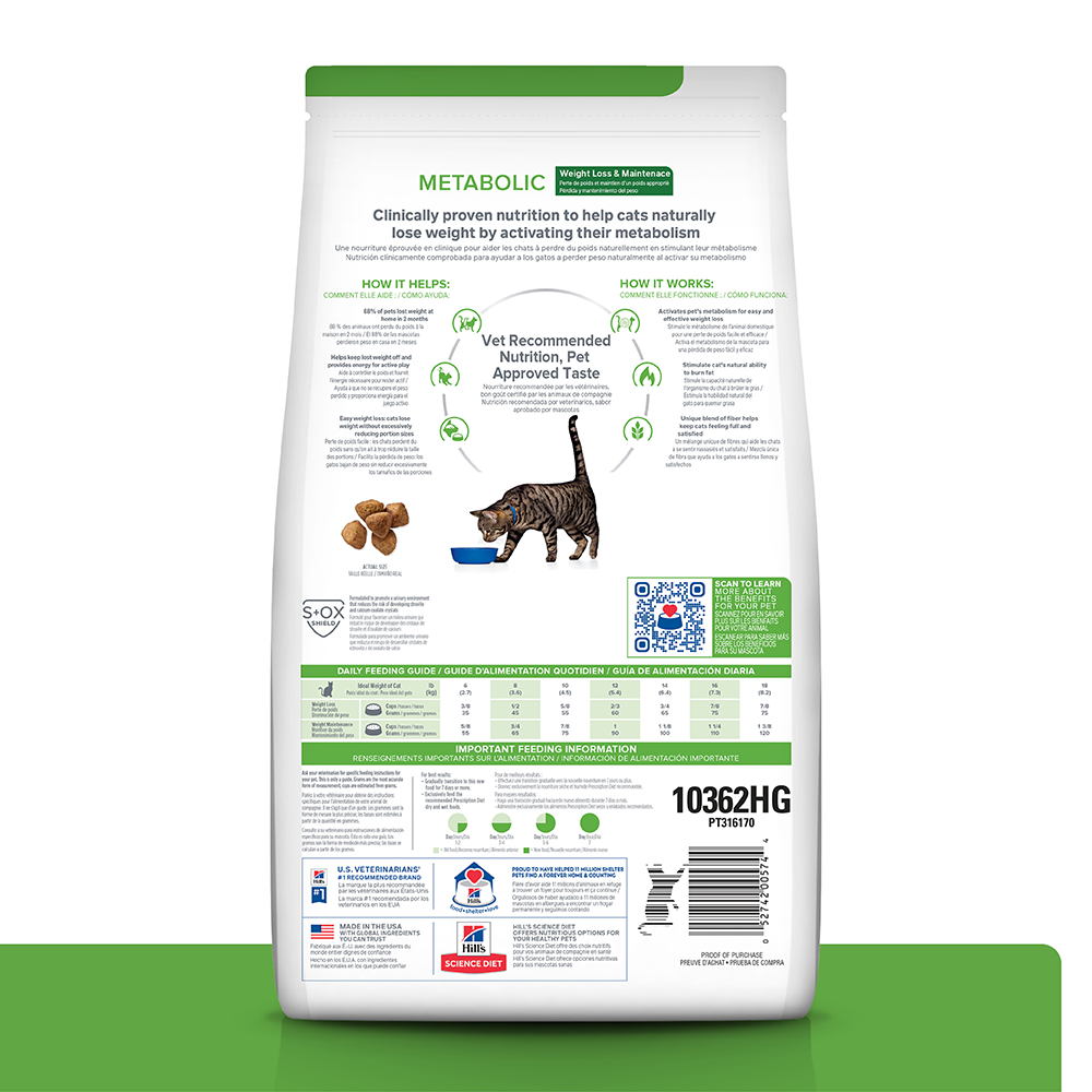 Hill's Prescription Diet Metabolic Concentrado para gato pérdida y mantenimiento de peso 4 Lb (1,8 Kg)