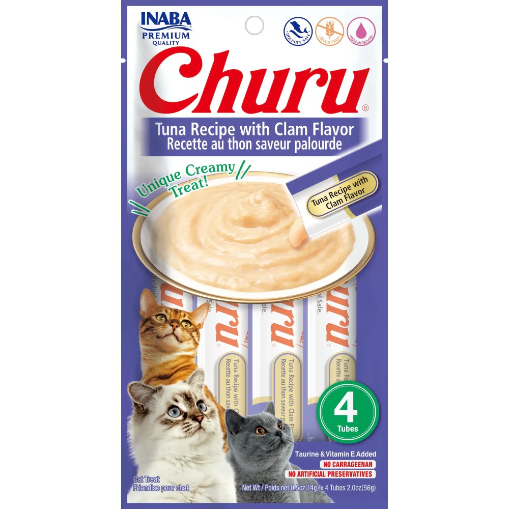 Inaba Cat Snack Churu 4 Piezas - Receta De Atun Y Sabor Almeja 56 Gr