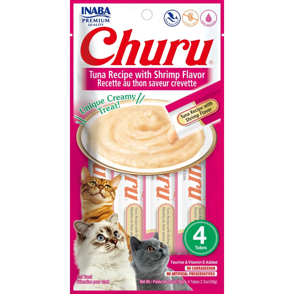 Inaba Cat Snack Churu 4 Piezas - Receta De Atun Y Sabor Camaron 56 Gr