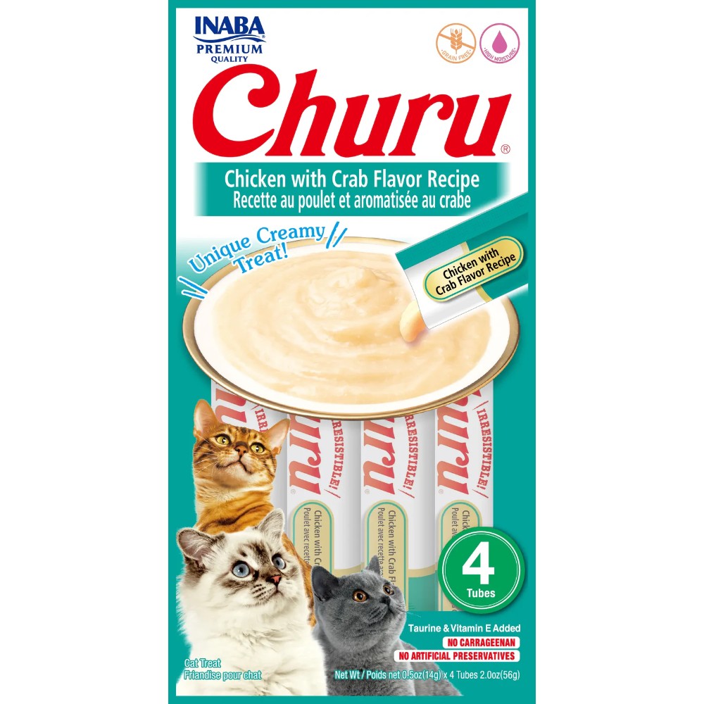 Inaba Cat Snack Churu 4 Piezas- Receta De Atun Y Sabor Cangrejo 56 Gr