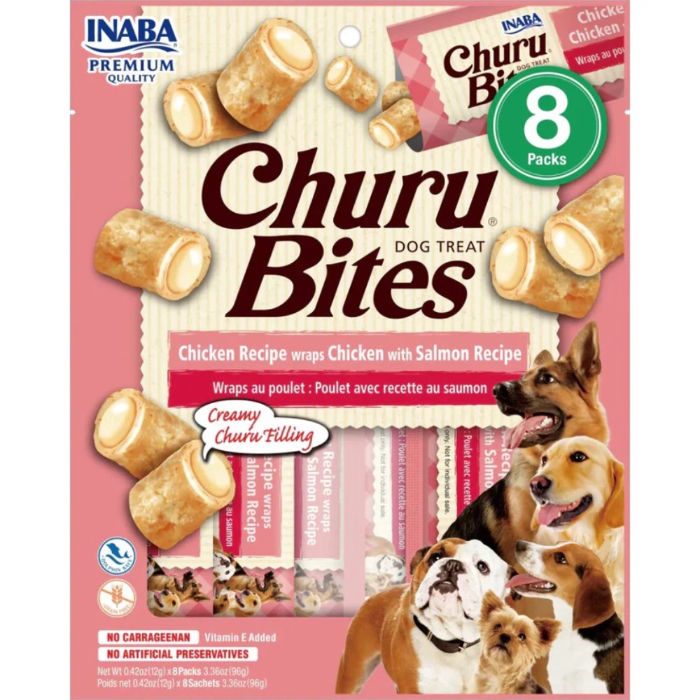Inaba Dog Snack Churu Bites Pollo Wraps 8 Piezas - Pollo Con Salmon 96 Gr