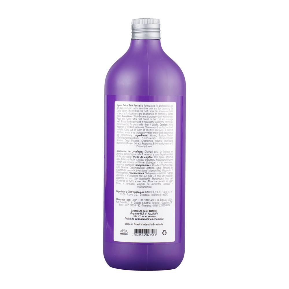 Shampoo Para Mascotas Hydra Extra Soft Facial 1000 ml