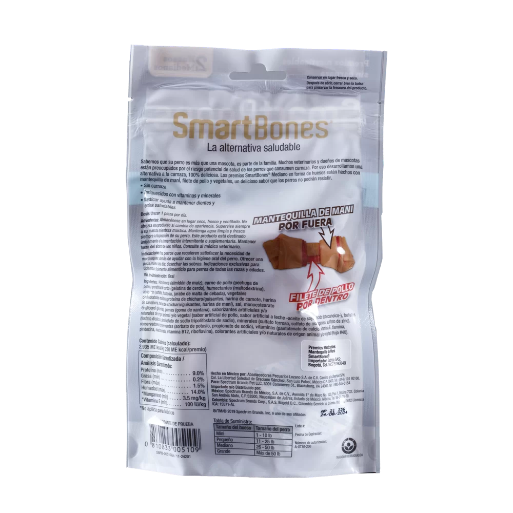 Snack para perros medianos Smartbones Mantequilla de Mani Paquete 2 Und