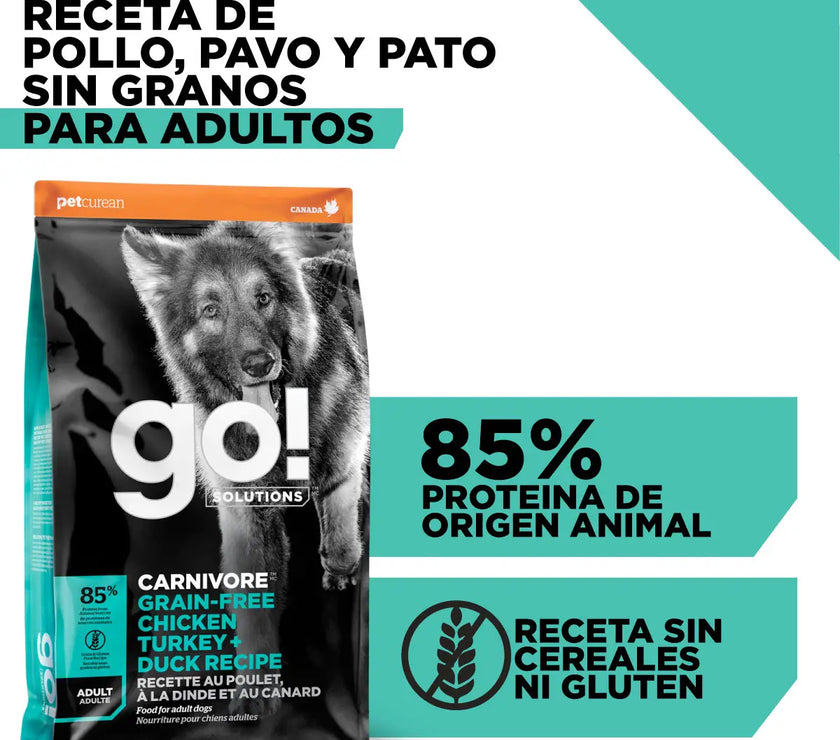 Go! Carnivore grain free chicken, turkey + duck adult recipefor dogs