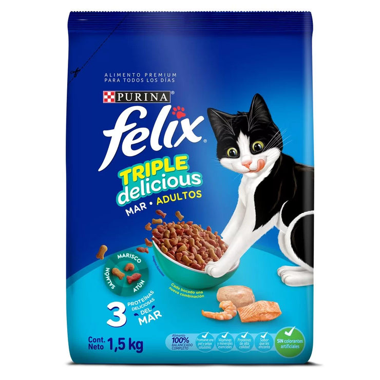 Alimento Para Gatos Purina Felix Adulto Triple Delicious Mar x 1.5 Kg