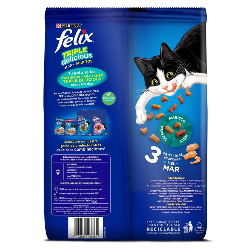 Alimento Para Gatos Purina Felix Adulto Triple Delicious Mar x 1.5 Kg