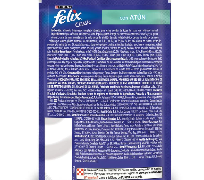 Alimento Húmedo Para Gatos Felix Atun En Salsa x 85 Gr