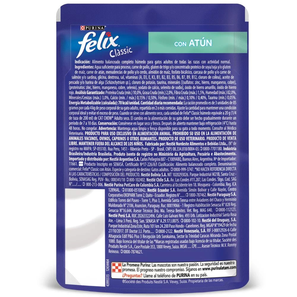 Alimento Húmedo Para Gatos Felix Atun En Salsa x 85 Gr