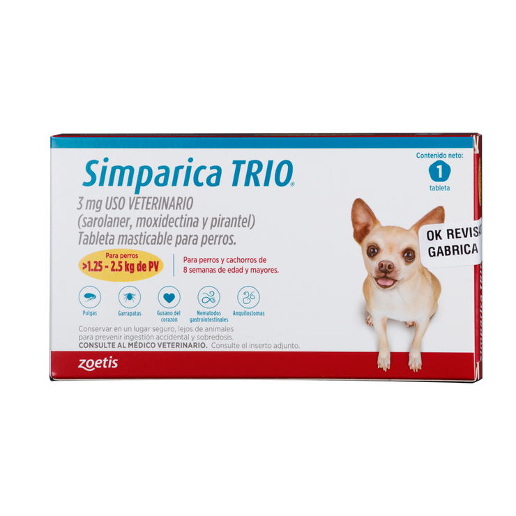 Desparasitante Interno Y Externo Para Perro Simparica Trio x1 Tableta