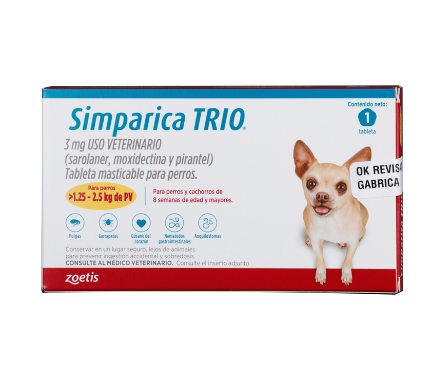 Desparasitante Interno Y Externo Para Perro Simparica Trio x1 Tableta