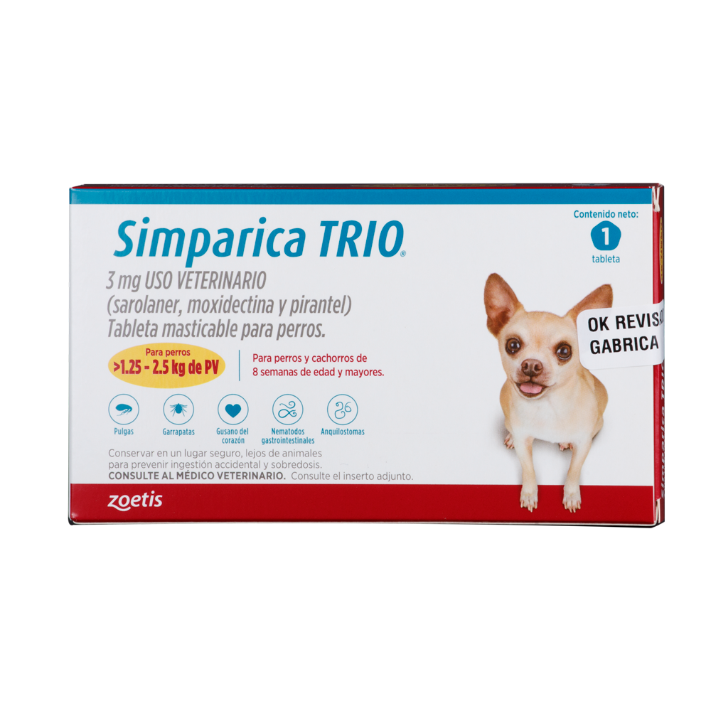Desparasitante Interno Y Externo Para Perro Simparica Trio x1 Tableta