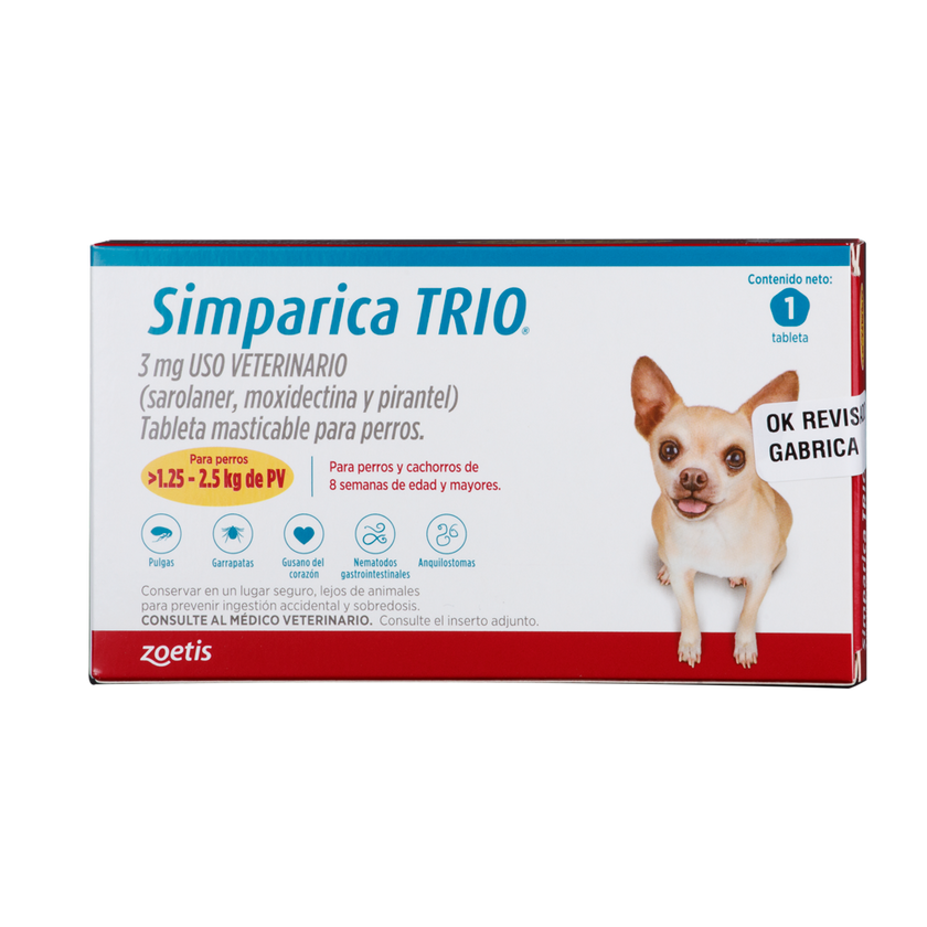 Desparasitante Interno Y Externo Para Perro Simparica Trio x1 Tableta