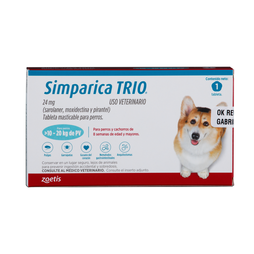 Desparasitante Interno Y Externo Para Perro Simparica Trio x1 Tableta