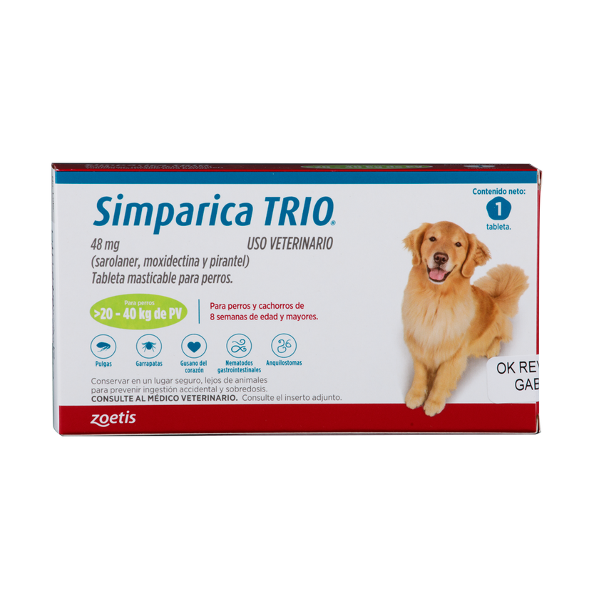 Desparasitante Interno Y Externo Para Perro Simparica Trio x1 Tableta