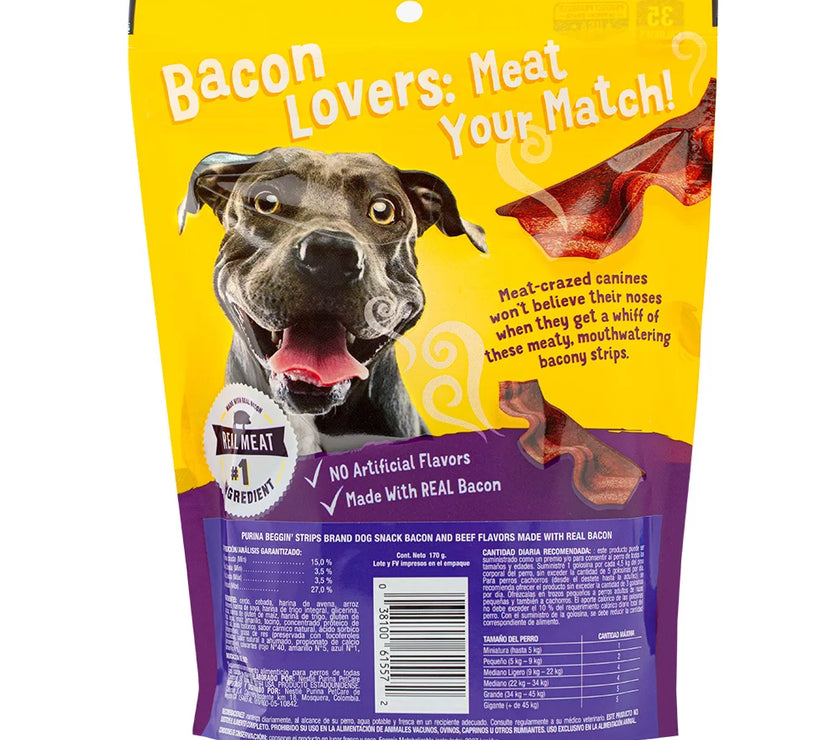 Snack Para Perro Beggin Tocineta Carne  X 170Gr