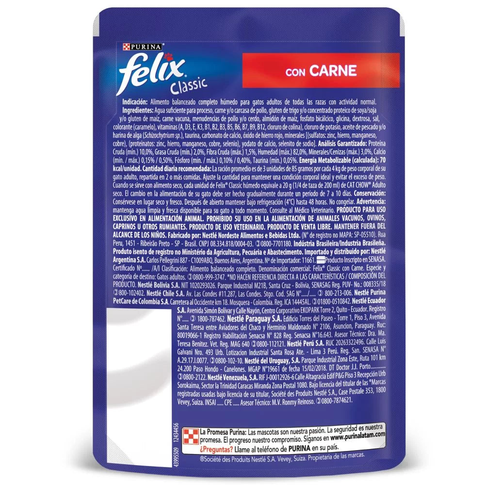 Alimento Húmedo Para Gatos Felix Carne En Salsa x 85 Gr