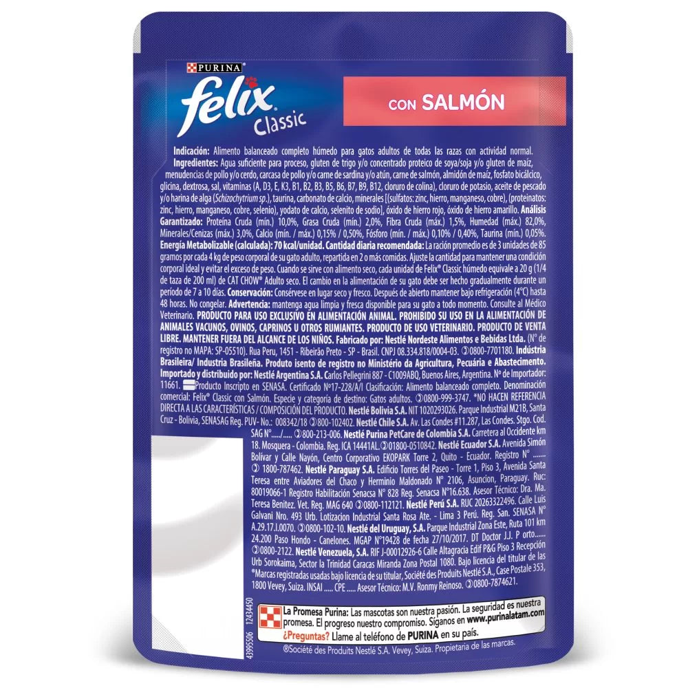 Alimento Húmedo Para Gatos Felix Salmón En Salsa x 85 Gr