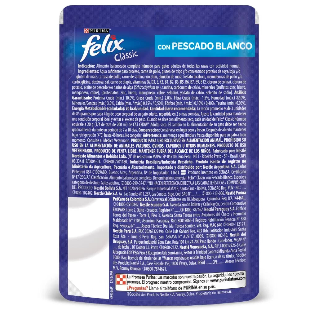 Alimento Húmedo Para Gatos Felix Pescado Blanco En Salsa x 85 Gr