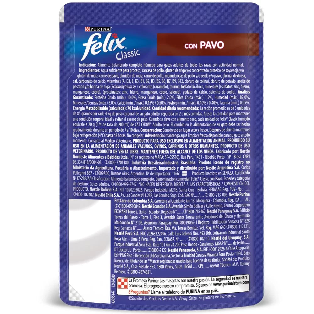Alimento Húmedo Para Gatos Felix Pavo En Salsa x 85 Gr
