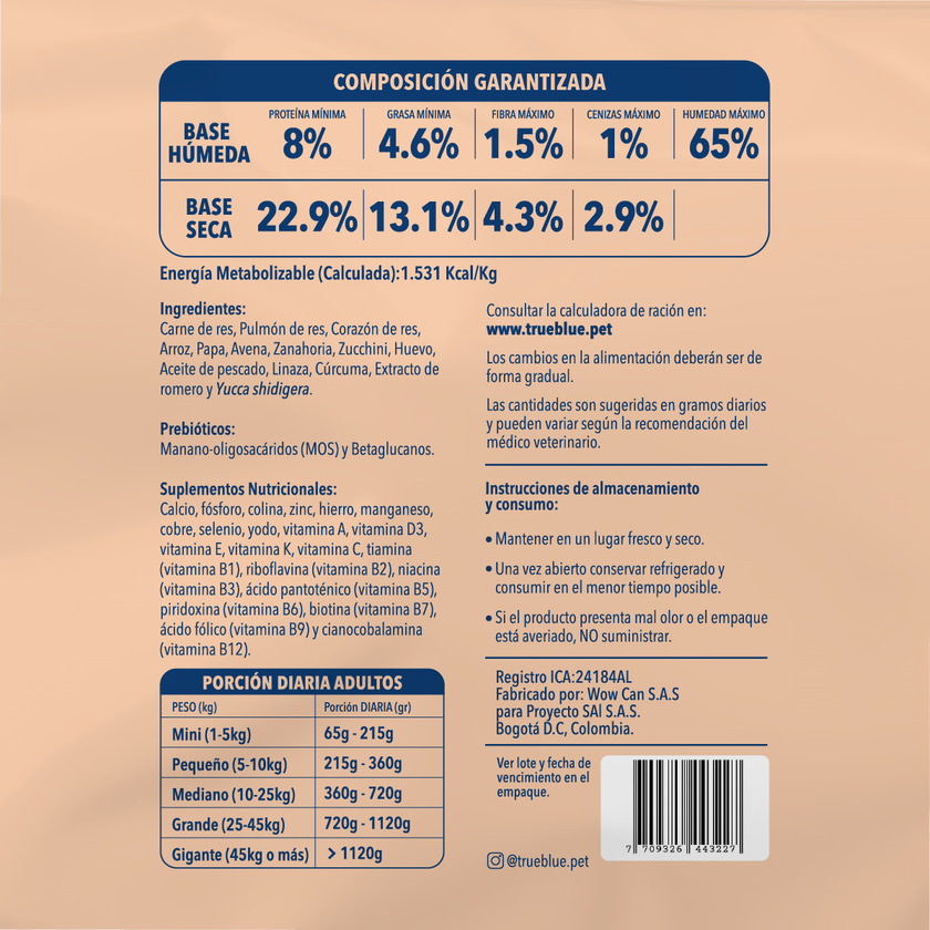 True Blue Beef N Carrot - Adulto 500 g x 10 (5 kg)