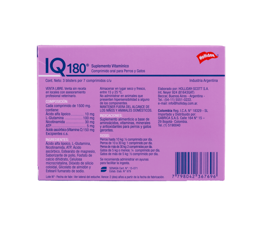 Biomodulador IQ 180 para Perros y Gatos 21 comprimidos