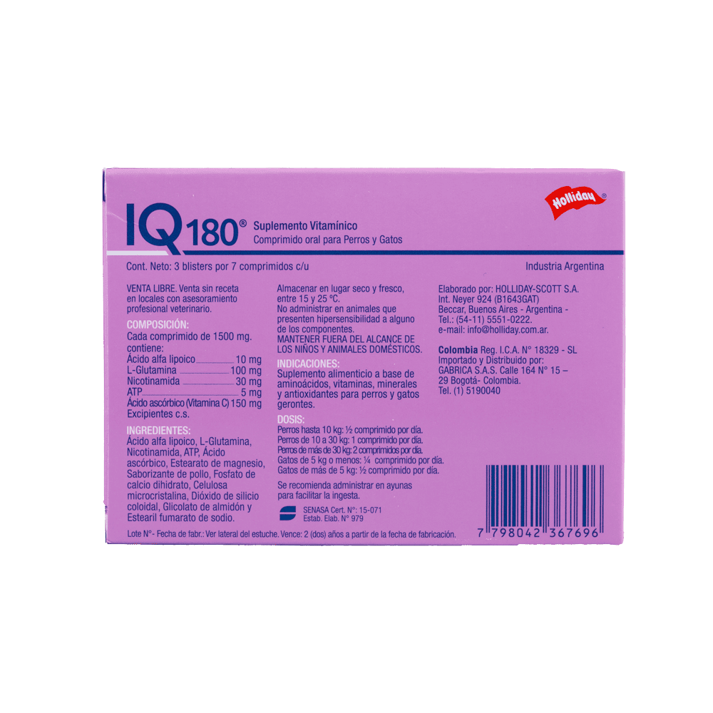 Biomodulador IQ 180 para Perros y Gatos 21 comprimidos