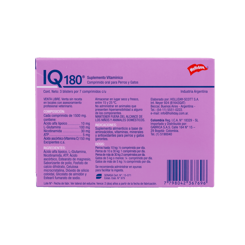 Biomodulador IQ 180 para Perros y Gatos 21 comprimidos