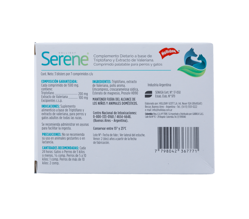 Biomodulador Serene para Perros y Gatos  21 comprimidos