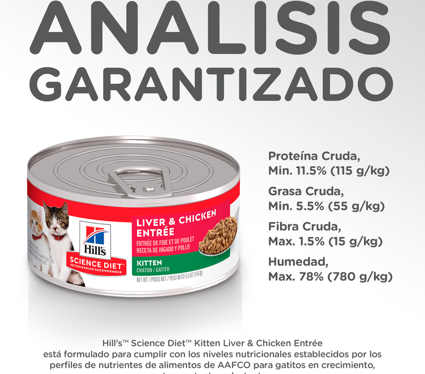 Hill's Science Diet Kitten alimento húmedo en para gatitos Liver y Chicken 5,5 Oz (156g)
