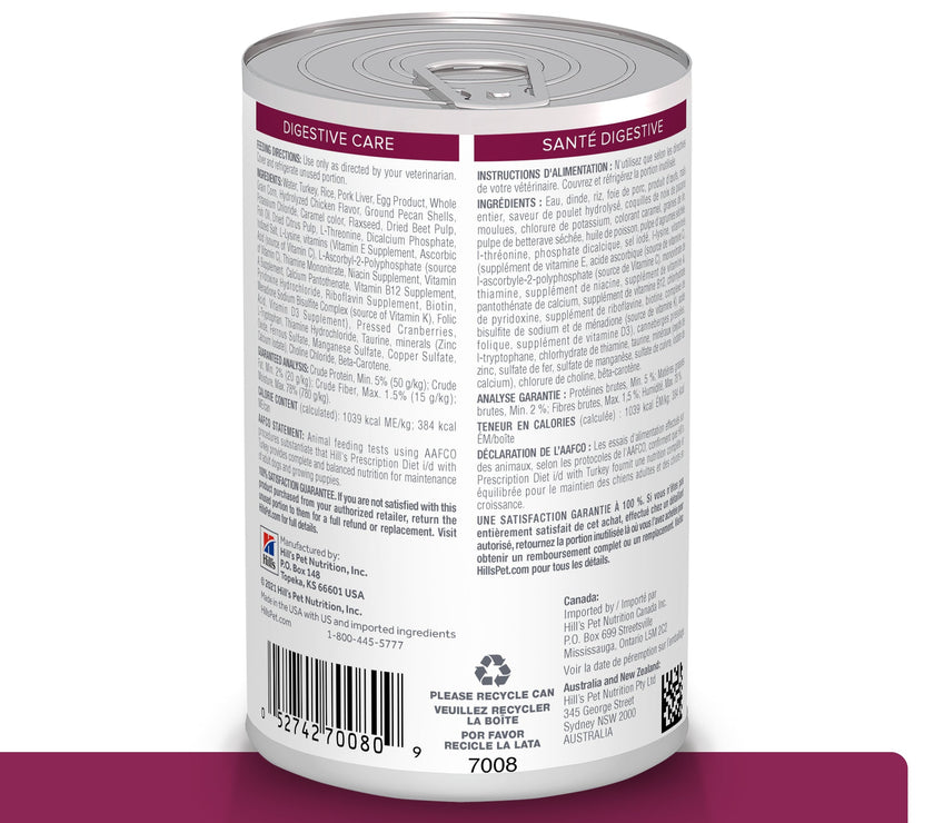Hill's Prescription diet i/d, Cuidado Digestivo, alimento Húmedo con Pavo para perro 13 Oz (369g)