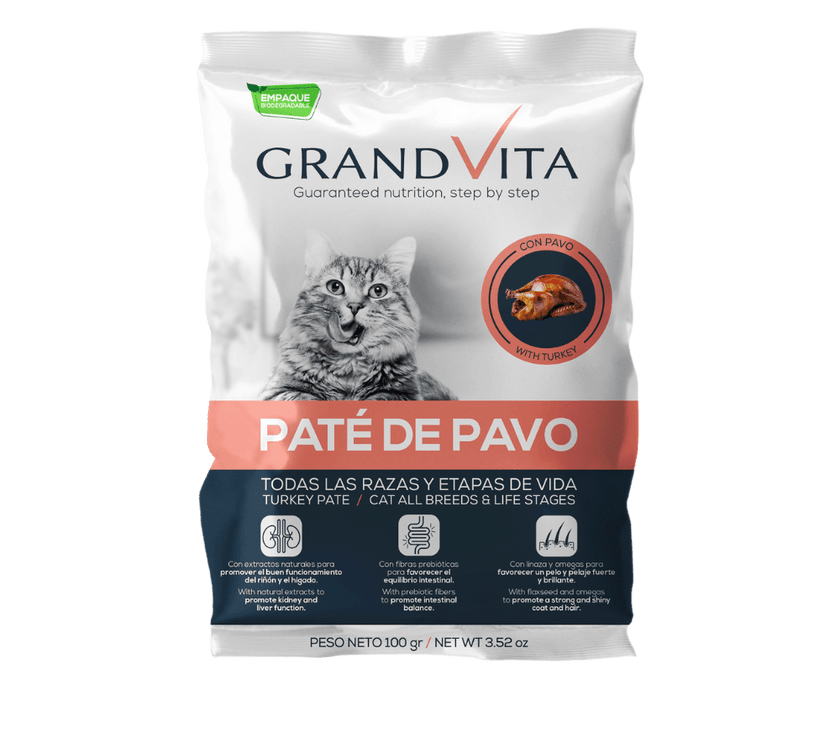 Comida Húmeda para gato Grand Vita paté Pavo 100 Gr