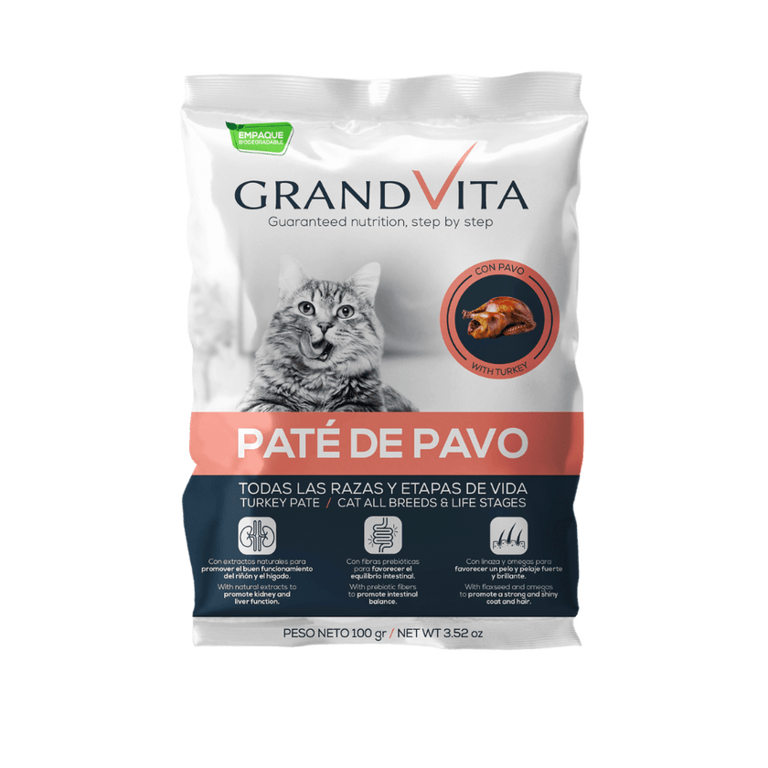 Comida Húmeda para gato Grand Vita paté Pavo 100 Gr