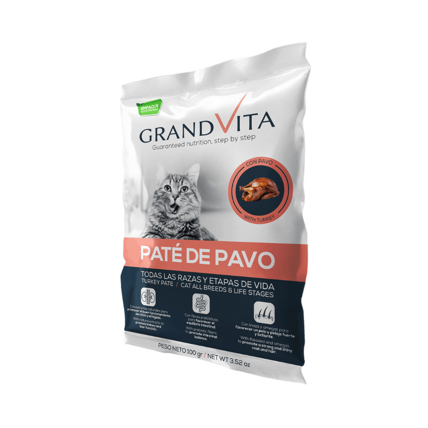 Comida Húmeda para gato Grand Vita paté Pavo 100 Gr