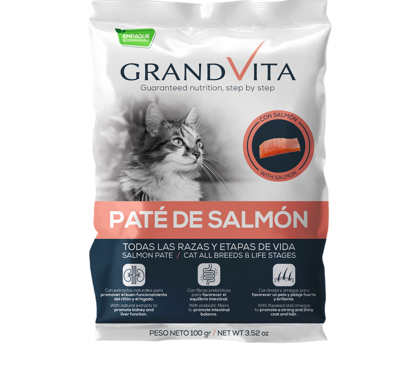 Comida Húmeda para gato Grand Vita paté Salmón 100 Gr