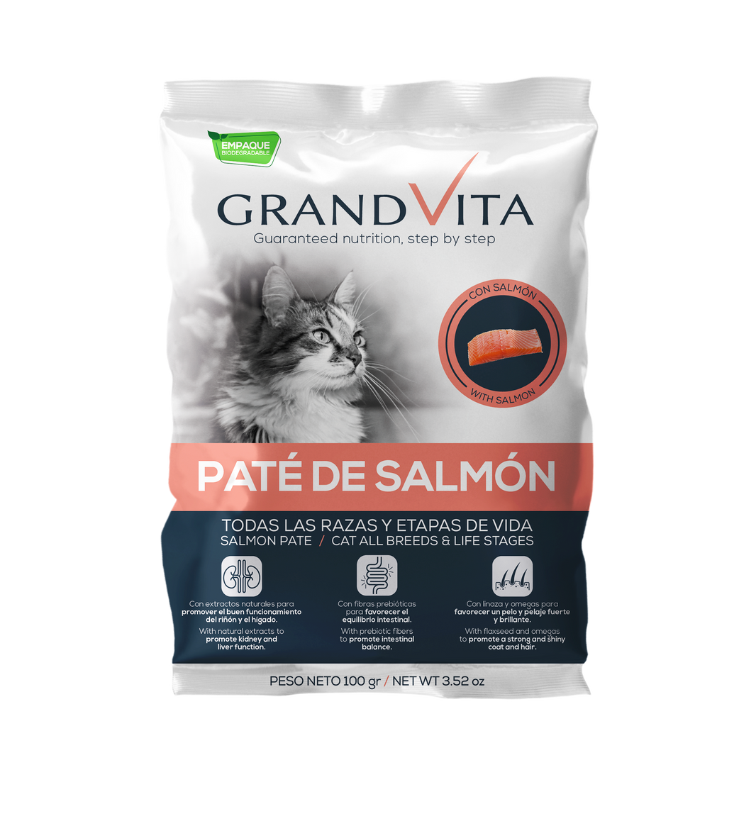 Comida Húmeda para gato Grand Vita paté Salmón 100 Gr