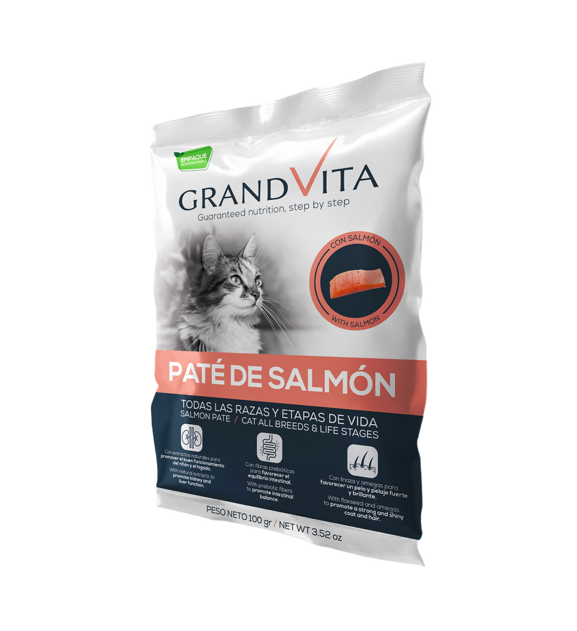Comida Húmeda para gato Grand Vita paté Salmón 100 Gr