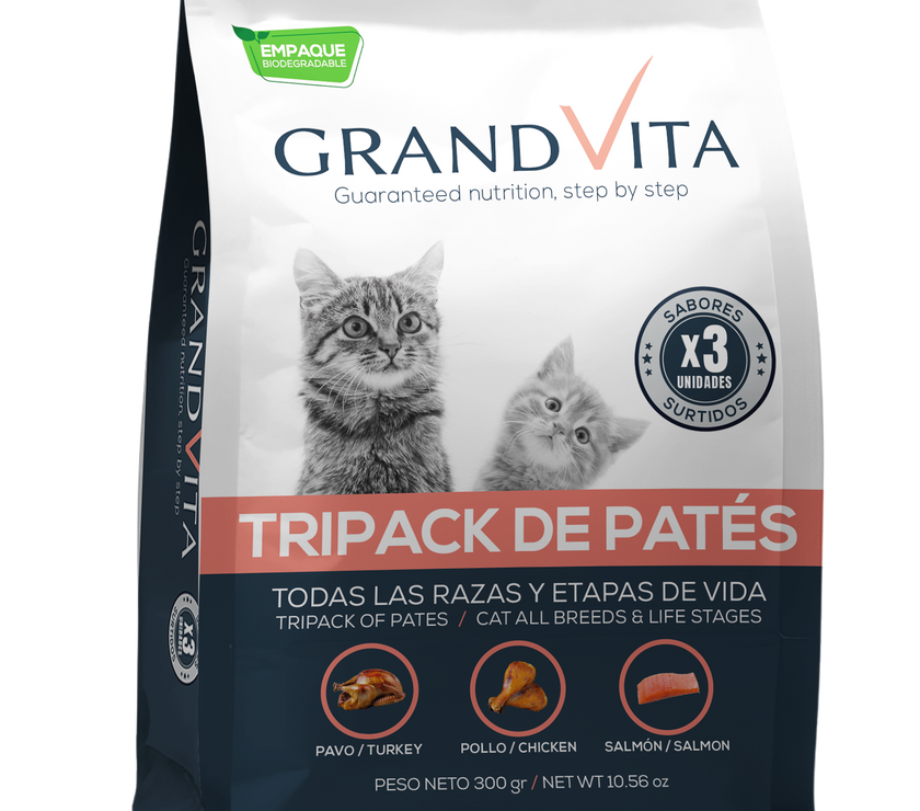 Comida Húmeda para gato Grand Vita paté sabor tripack surtido 300 Gr