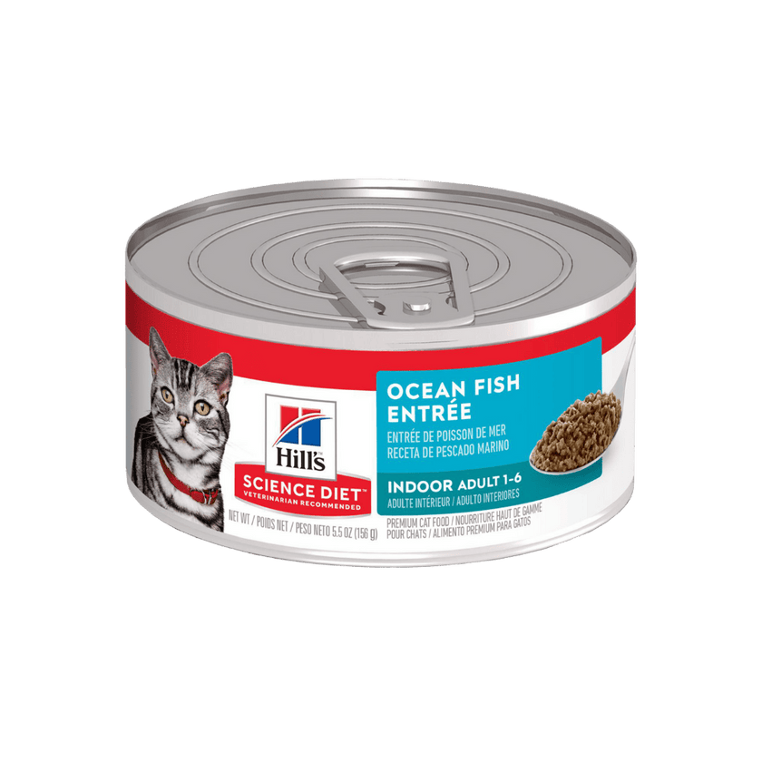 Hill's Science Diet Indoor comida húmeda para gato adulto de interiores sabores de mar 5,5 Oz (156g)