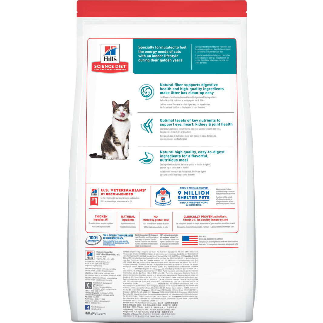 Hill's Science Diet Adult Indoor 11+ concentrado para gato senior 3,5 Lb (1,59Kg)