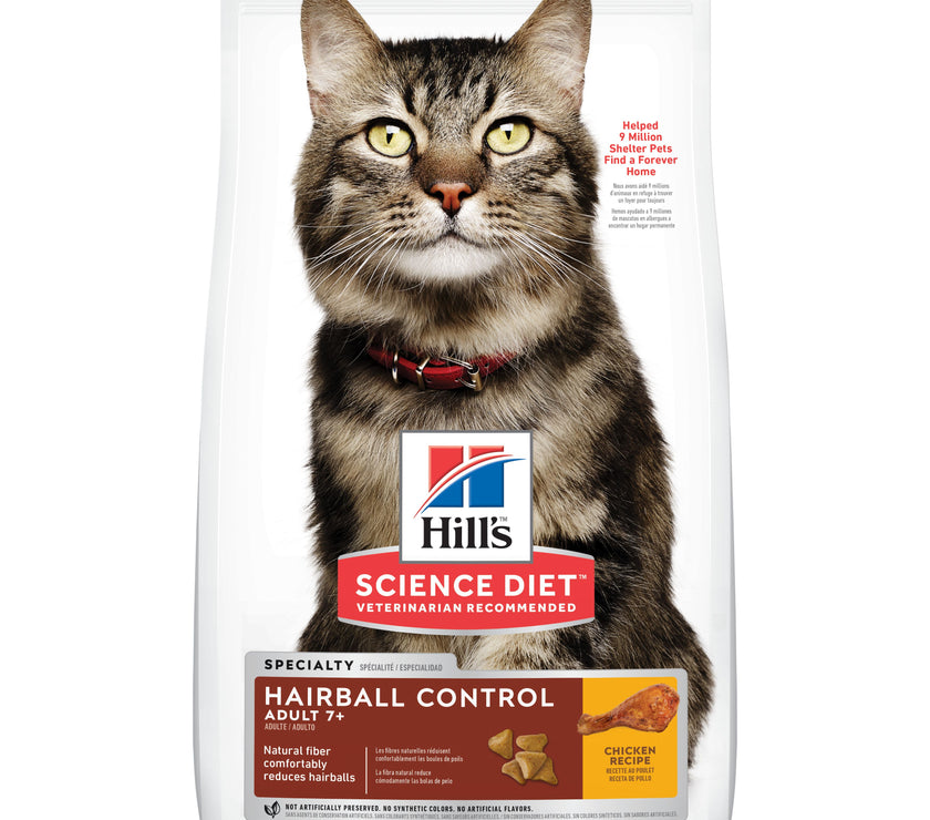 Hill's Science Diet Adult Hairball 7+ Comida para gato control bola de pelo senior 3,5Lb (1,59Kg)