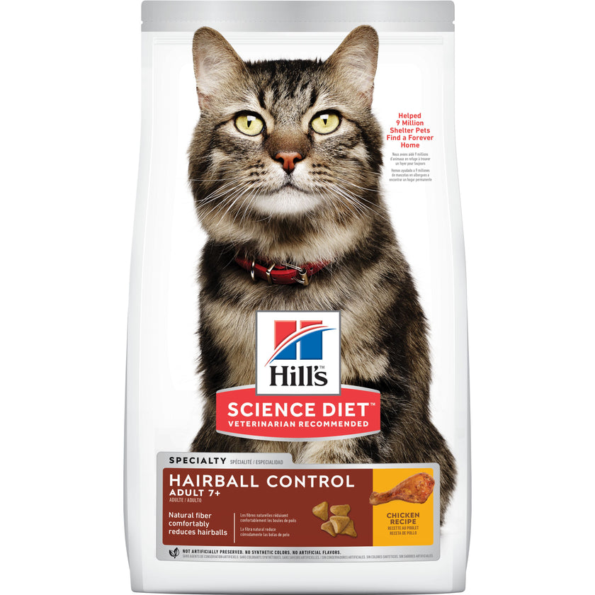 Hill's Science Diet Adult Hairball 7+ Comida para gato control bola de pelo senior 3,5Lb (1,59Kg)