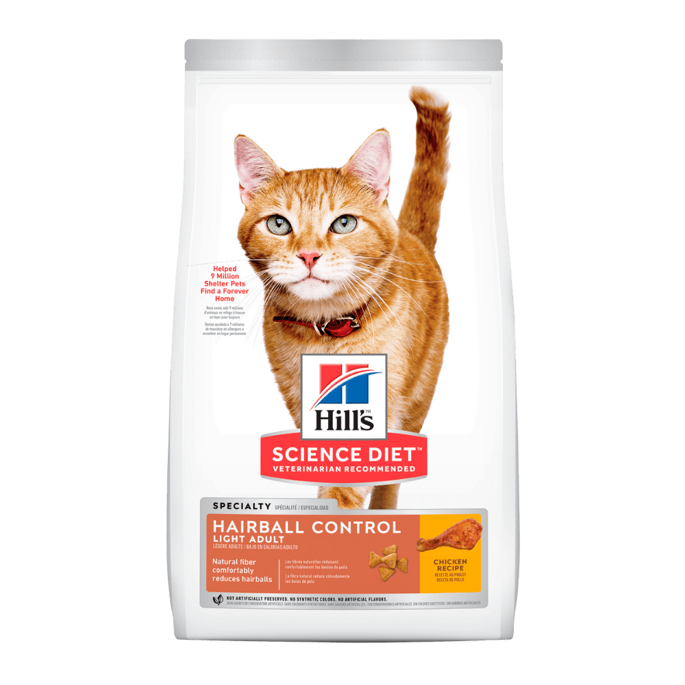 Hill's Science Diet Hairball Light alimento para gato bajo en calorías y control bolas de pelo 7 Lb (3,2Kg)