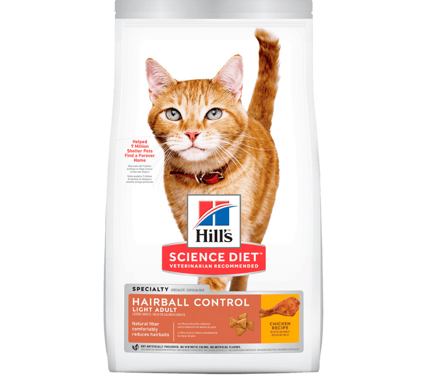Hill's Science Diet Hairball Light alimento para gato bajo en calorías y control bolas de pelo 7 Lb (3,2Kg)