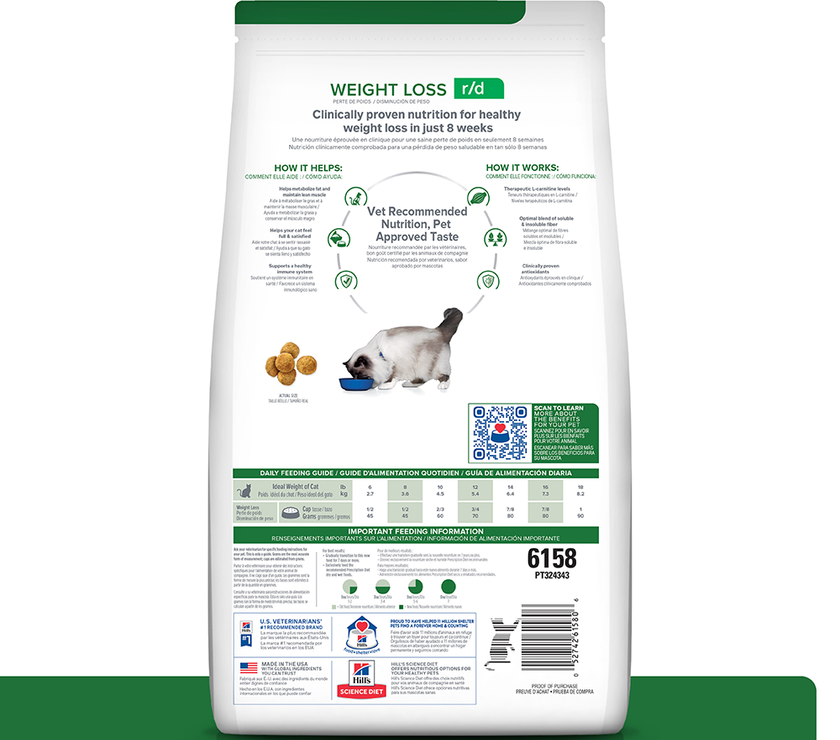 Hill's Prescription Diet r/d, Pérdida de Peso, alimento seco para gato 4 Lb (1,81Kg)