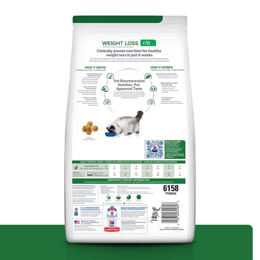 Hill's Prescription Diet r/d, Pérdida de Peso, alimento seco para gato 4 Lb (1,81Kg)