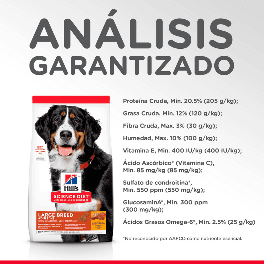 Hill's Science Diet Adult Large Breed concentrado para perro razas grandes sabor cordero 33 Lb (15Kg)